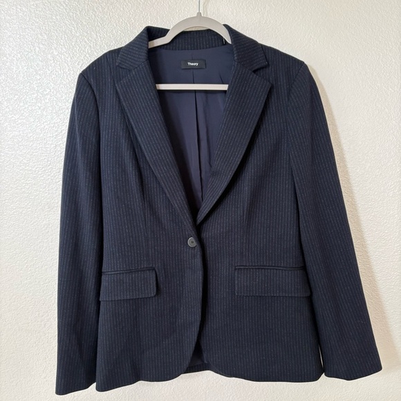 THEORY Fairfield Stripe Riding Blazer size 8 NAVY/Grey stripes - Picture 4 of 7
